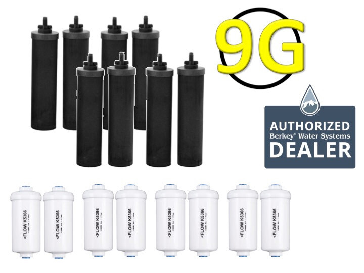 8 Black Berkey and 8 PF-2 Fluoride Filters – New – Royal Big Crown Imperial BB9