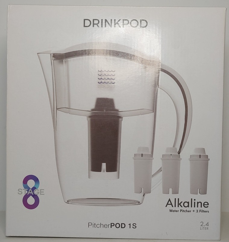 NEW!! Drinkpod Alkaline Water Filter Pitcher 8-Stage Cartridge 2.4 L