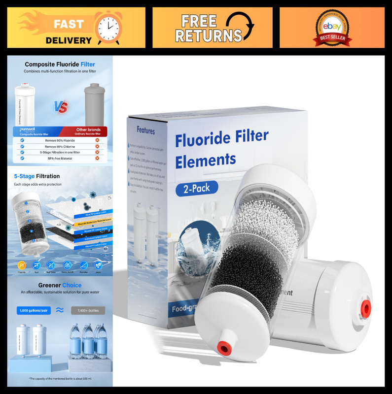 5-Stage Fluoride Purification Filter Elements, Replacement for Gravity Water Sys