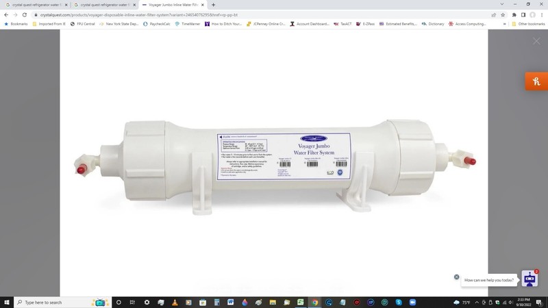 Crystal Quest Voyager Jumbo Inline Refrigerator Water Filter System