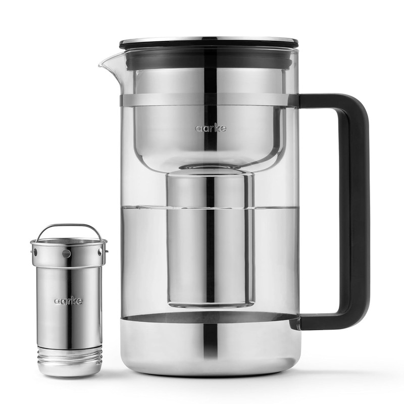 Aarke Purifier Glass Stainless Steel Water Filter Pitcher