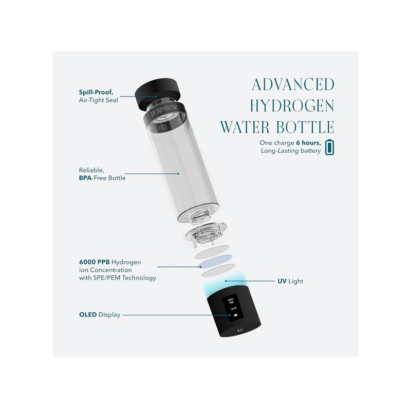 Purpawse Premium Hydrogen Water Bottle 6000 PPB SPE PEM UV Light 7.7oz Sealed gallery