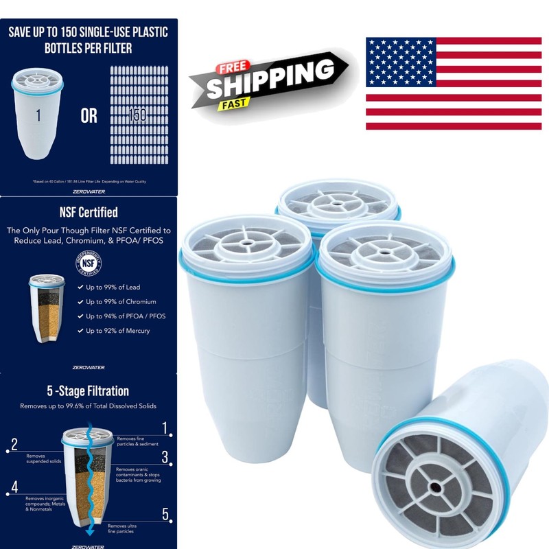 Replacement Filter Cartridges 4 Pack Reduces Microbial Cysts for Clean Water