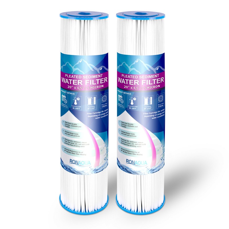 2 Big Blue Pleated Washable (5 Micron) Sediment Filters 20" Big Blue Housing